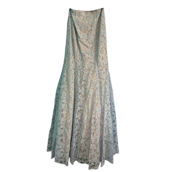 La Femme Two Piece Blue Lace Mermaid Skirt & Halter Long Prom Dress Gown 6 NWT - Picture 10 of 14